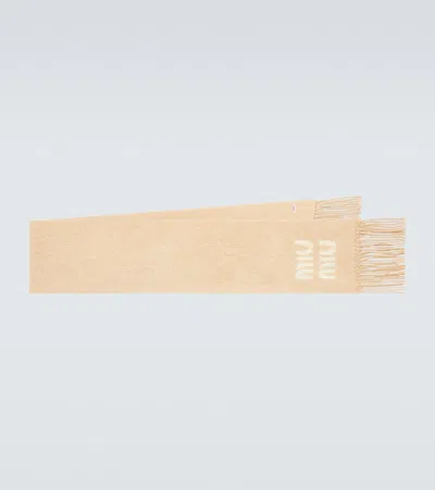 Miu Miu Logo Mohair And Wool-blend Scarf In Neutral