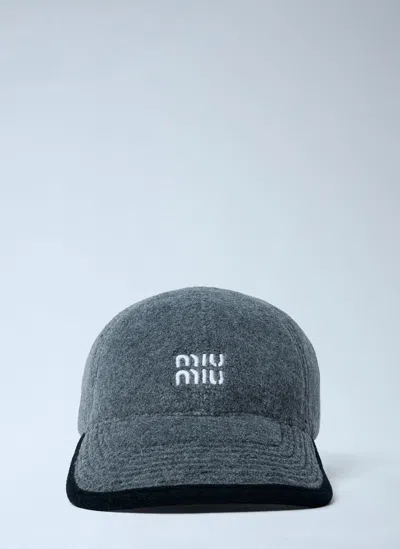 Miu Miu Logo Motif Baseball Cap In Gray