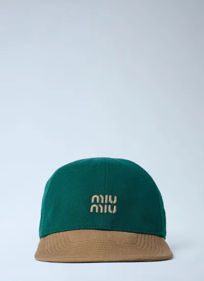 Miu Miu Drill Washed Bicolore Hat In Green