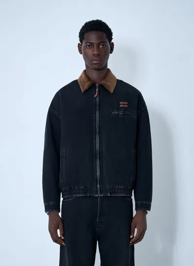 Miu Miu Logo Motif Denim Jacket In Black