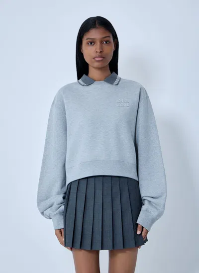 Miu Miu Logo Motif Fleece Sweatshirt In Gray