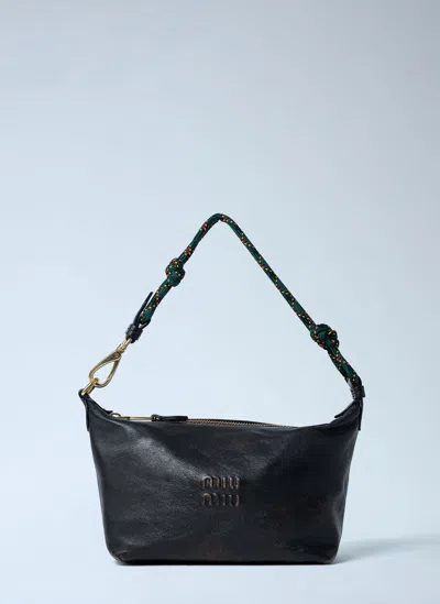 Miu Miu Logo Motif Pouch Shoulder Bag In Brown