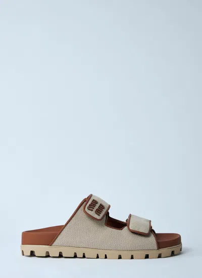 Miu Miu Logo Motif Slides In Natural