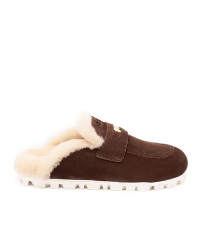 Miu Miu Logo Mules In Brown