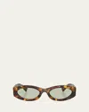 Miu Miu Logo Oval Acetate Sunglasses In Green Havana