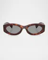 Miu Miu Logo Oval Acetate Sunglasses In Brown