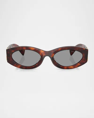 Miu Miu Logo Oval Acetate Sunglasses In Brown