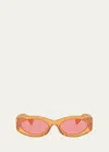 Miu Miu Logo Oval Acetate Sunglasses In Pink