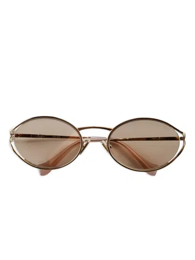 Miu Miu Logo Oval-frame Sunglasses In Burgundy