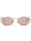 Miu Miu Logo Oval-frame Sunglasses In Gold