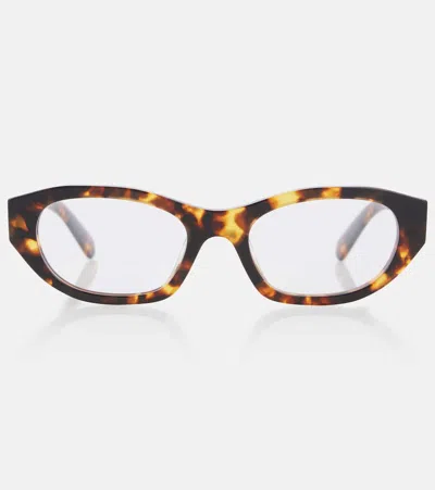 Miu Miu Logo Oval Glasses In Brown