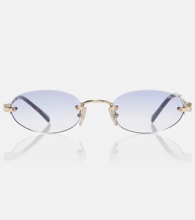 Miu Miu Logo Oval Sunglasses In Gold