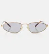 Miu Miu Logo Lettering Oval Sunglasses In Gold