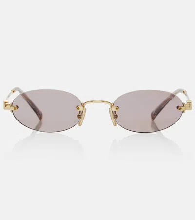 Miu Miu Logo Oval Sunglasses In Gold