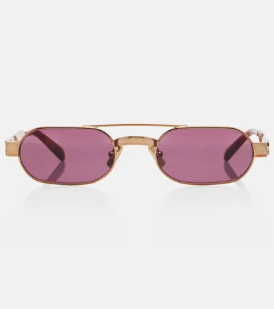 Miu Miu Logo Oval Sunglasses In Gold