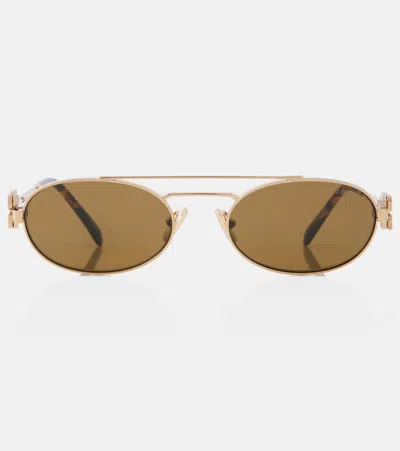 Miu Miu Logo Oval Sunglasses In Brown