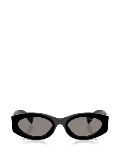 Miu Miu Logo Oval-frame Sunglasses In Black