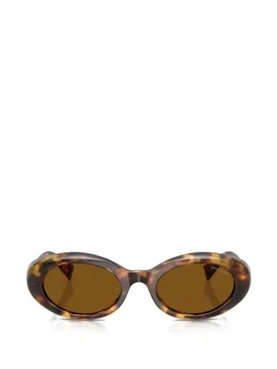 Miu Miu Logo Oval-frame Sunglasses In Brown