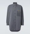Miu Miu Logo Oversized Chambray Shirt In Grey