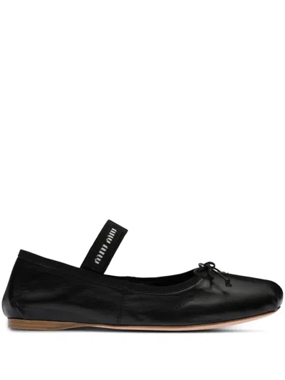 Miu Miu Logo-patch Ballerina Shoes In Black