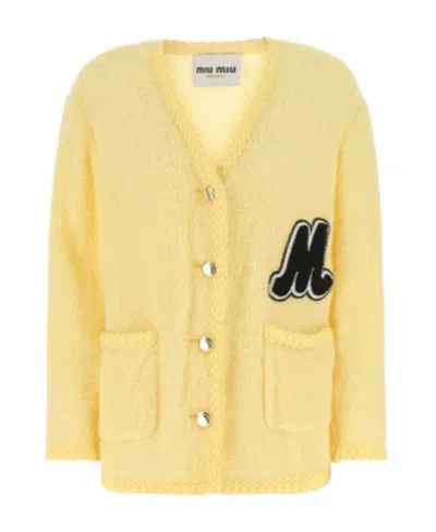 Miu Miu Single-breasted Bouclé Jacket In Yellow