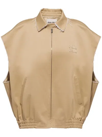 Miu Miu Logo-patch Chino Blouson In Neutrals