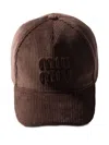Miu Miu Logo-patch Corduroy Baseball Cap In Brown