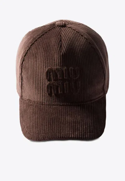 MIU MIU LOGO PATCH CORDUROY BASEBALL CAP