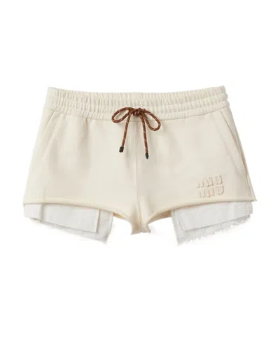 Miu Miu Cotton Fleece Shorts In White