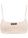 Miu Miu Stretch Jersey Top With Logo In Neutrals