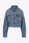 Miu Miu Denim And Poplin Trucker Jacket In Blue