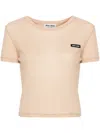 Miu Miu Logo-patch Cropped T-shirt In Cammeo