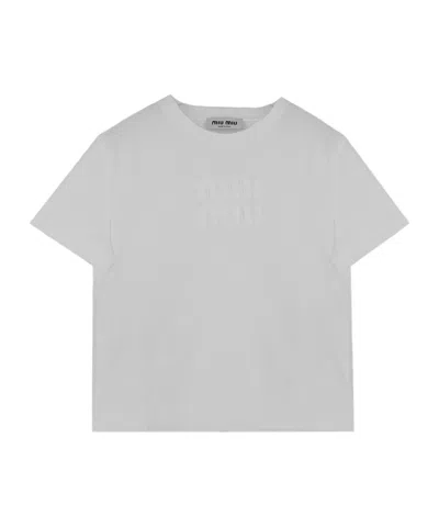 Miu Miu Logo-patch Cropped T-shirt In White
