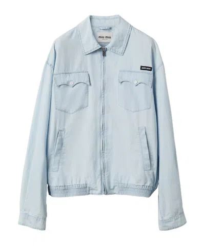 MIU MIU MIU MIU LOGO PATCH DENIM JACKET