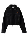 Miu Miu Cropped Jacket With Long Sleeves And Frayed Hem In Black