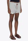 Miu Miu Logo-patch Drawstring Mini Shorts In Gray