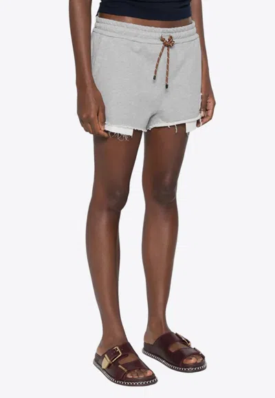 Miu Miu Logo-patch Drawstring Mini Shorts In Gray