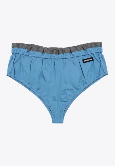 Miu Miu Logo Patch Elasticated Briefs In Blue