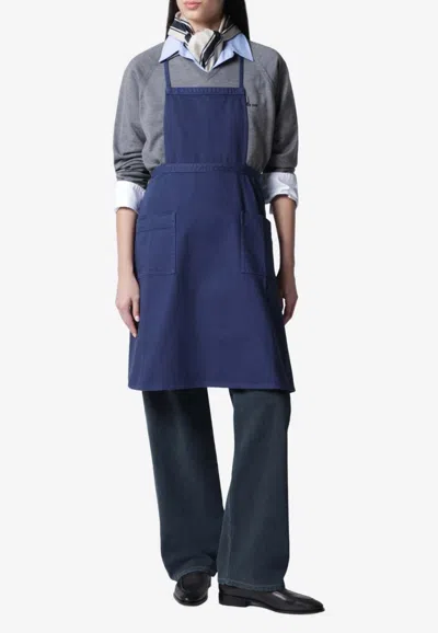 Miu Miu Logo Patch Gabardine Apron In Blue