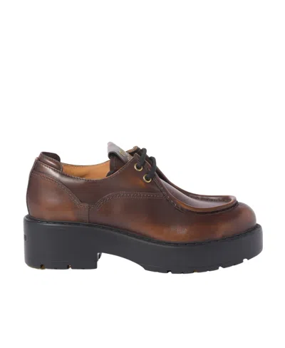 Miu Miu Logo-patch Leather Loafers In Brown