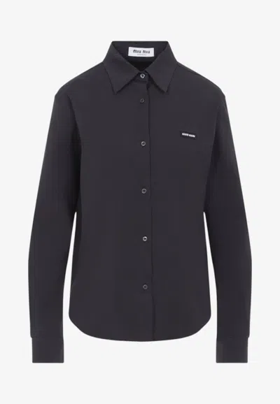 Miu Miu Logo Patch Long-sleeved Shirt In Black