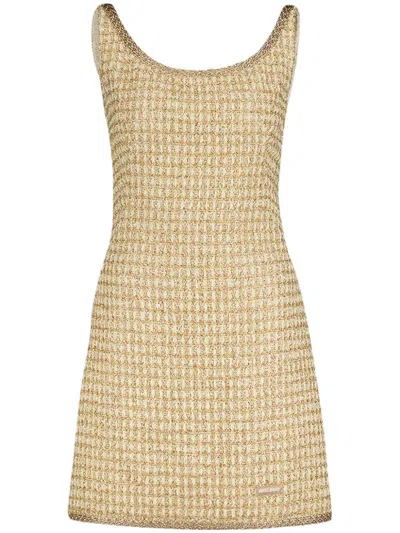 Miu Miu Logo-patch Mini Dress In Brown