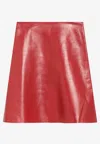 Miu Miu Logo Patch Mini Leather Skirt In Red