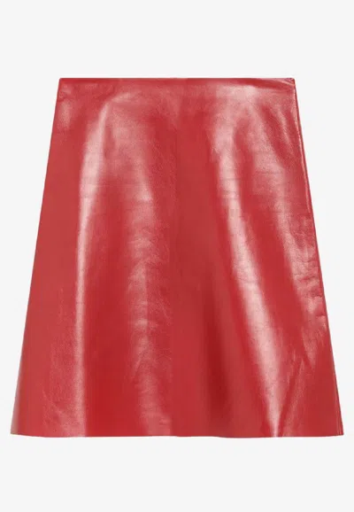 MIU MIU LOGO PATCH MINI LEATHER SKIRT