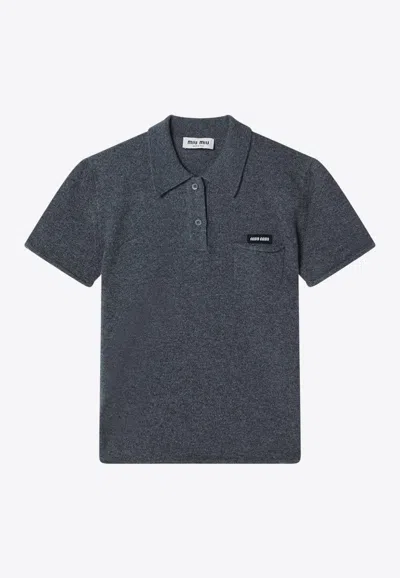 Miu Miu Logo Patch Polo T-shirt In Gray