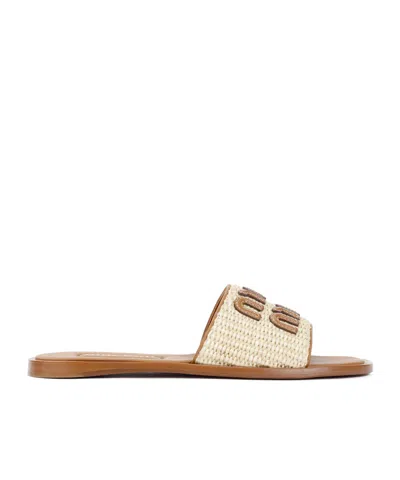 MIU MIU MIU MIU LOGO-DETAILED SLIP-ON SANDALS