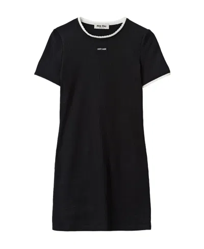 Miu Miu Logo-patch Scallop-trim Minidress In Black