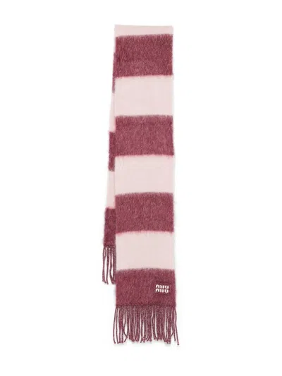 Miu Miu Logo-patch Scarf In Amaranto/pesca
