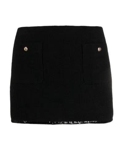 Miu Miu Logo-patch Sequin-trim Mini Skirt In Black