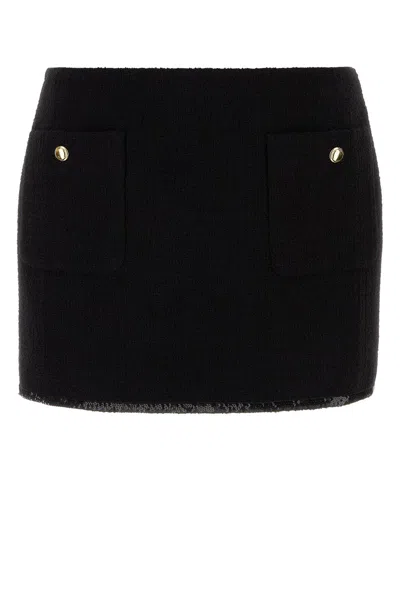 MIU MIU LOGO-PATCH SEQUIN-TRIM MINI SKIRT